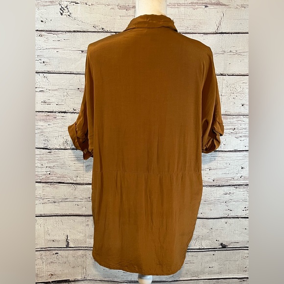 LUMIERE Button Down Short Sleeve Shirt Rust-Large - Picture 2 of 2